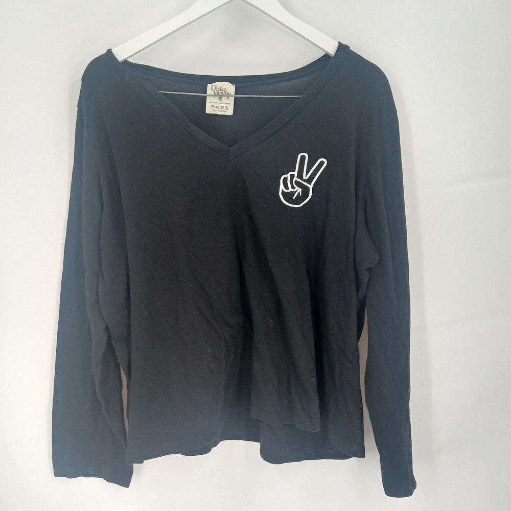Dirtee Laundry Womens 2XL Long Sleeve Top Black Good Vibes Sleeve Graphic Shirt